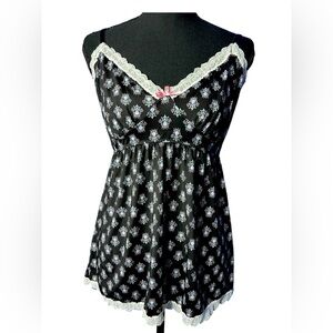 Laura Ashley Women's Black Y2K Babydoll XL Camisole Top Coquette Fairy Grunge